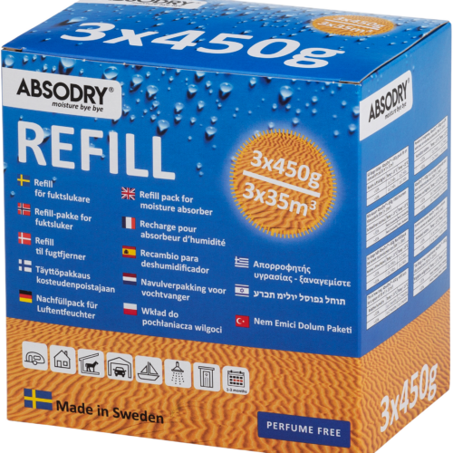 Absodry Classic Nachfüllbeutel mit 3 x 450 g im Karton - Luftentfeuchter & Luftreiniger