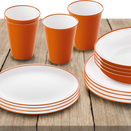 Omada Essgeschirr-Set 16-tlg. orange für 4 Personen - Kunststoff und Melamin Geschirr-Sets