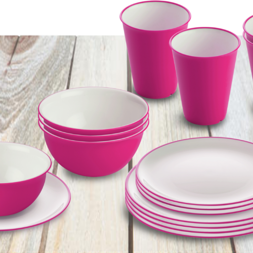 Omada Essgeschirr-Set mit Müslischüssel 16-tlg. fuchsia für 4 Personen - Kunststoff und Melamin Geschirr-Sets