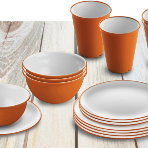 Omada Essgeschirr-Set mit Müslischüssel 16-tlg. orange für 4 Personen - Kunststoff und Melamin Geschirr-Sets