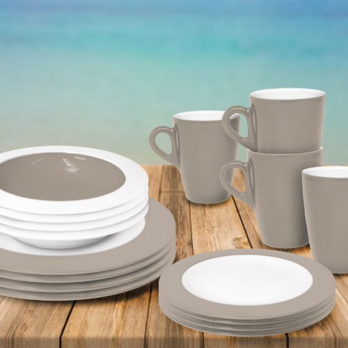 Omada Teller- und Schüssel-Set 16-tlg. dove grey für 4 Personen - Kunststoff und Melamin Geschirr-Sets