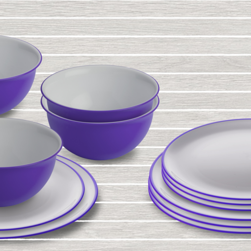Omada Essgeschirr-Set mit Müslischüssel 12-tlg. violet für 4 Personen - Kunststoff und Melamin Geschirr-Sets