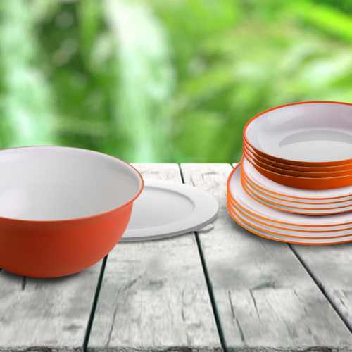 Omada Geschirr-Set 14-tlg. orange für 4 Personen - Kunststoff und Melamin Geschirr-Sets
