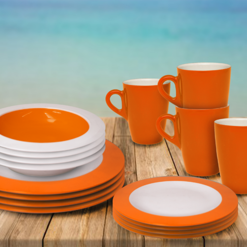 Omada Teller- und Schüssel-Set 16-tlg. orange für 4 Personen - Kunststoff und Melamin Geschirr-Sets