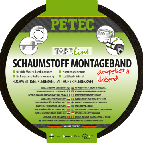Petec Schaumstoff-Montageband doppelseitiges Klebeband 10 m x 19 mm x 1 mm - Klebstoffe & Dichtmittel