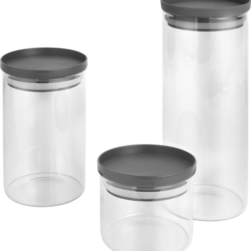 Metaltex Aroma Line Vorratsdosen rund aus Glas 3-er Set 450 / 1000 / 1500 ml - Lebensmittelbehälter / Vorratsdosen