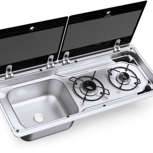 Dometic MO 9722L Kochfeld 2-flammig mit Glasdeckel 760 x 325 mm Spüle links - Koch-Spül-Kombinationen