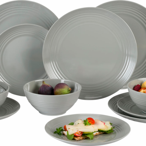 Flamefield Non-Slip Melamin Geschirr-Set 12 teilig Seramika Cool Grey - Kunststoff und Melamin Geschirr-Sets