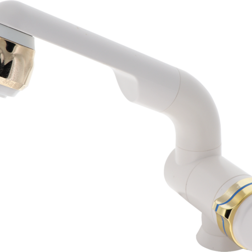 Barwig Compact Wasserhahn Weiß/Gold – Schwenkbarer Wasserhahn mit Schaltautomatik - Mischbatterien
