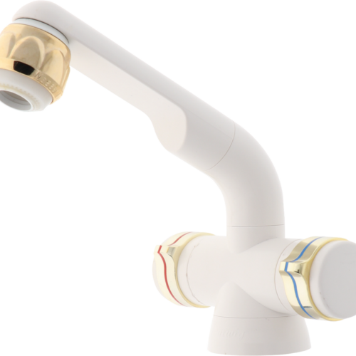 Barwig Compact Automatik Zweigriff-Mischarmatur mit 10 mm Schlauch-Anschluss 12V weiß/gold - Mischbatterien