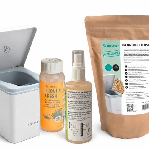 Trelino Evo L Trenntoilette inkl. Holy Shine Bio Active 100 ml / Liquid Fresh 100 ml / Trenntoilettenstreu 1,2 Liter weiß - Trenntoiletten