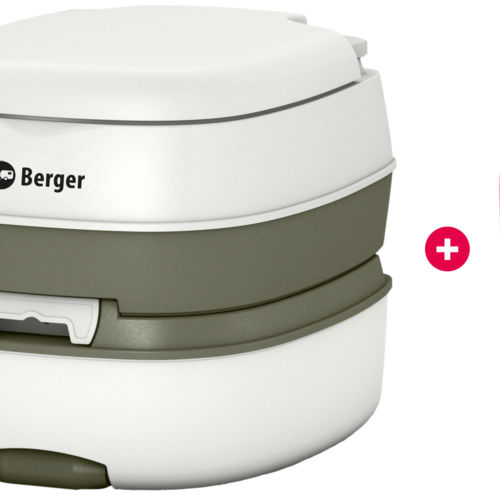 Berger Nolira Deluxe Mobil WC Starter-Set mit Campingtoilette, Toilettenpapier und Sanitärflüssigkeiten - Chemietoiletten
