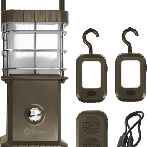 Berger Samar Campinglaterne inkl. Powerbank, abnehmbarer Seitenleuchten und Bluetooth Lautsprecher - Hängelampen, Camping- & Sturmlaternen