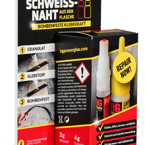 HGPower Glue Schweißnaht aus der Flasche Klebstoff Reparaturset 2-teilig Starter 2 g Kleber und 4 g Granulat - Zeltreparatur von HG Power Glue
