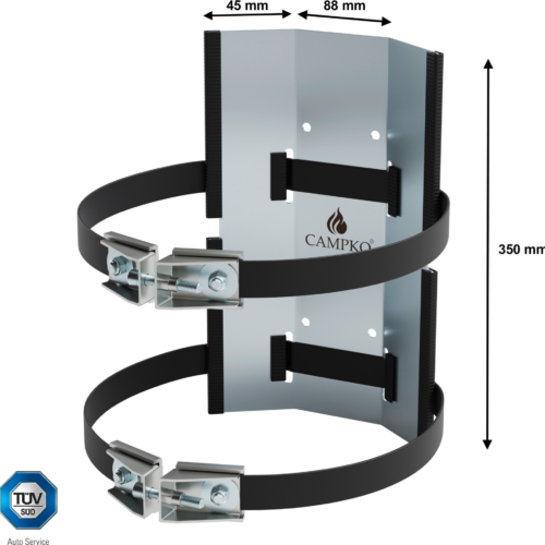CAMPKO Gasflaschen Halter Set Edelstahl für Ø 300mm Gasflaschen inklusive 2x Spannband und 2x Spannschloss - Gaskästen & Befestigungen