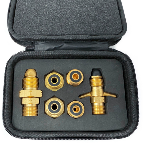 DREHMEISTER Gas Flaschen Adapter Set EU inklusive Etui - Gas-Entnahme 6-teilig - Gasadapter und -kupplung