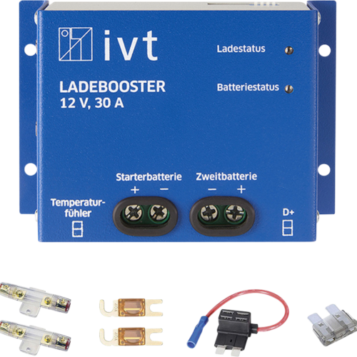 IVT Ladebooster / Ladespannungs-Booster 12 V / 30 A inklusive Kfz-Anschlussmaterial - Batterie-Ladegeräte