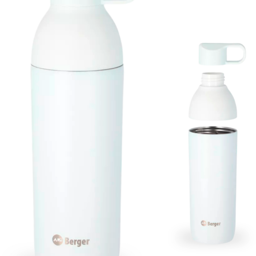 Berger Edelstahl Trinkflasche mit 2-in-1 Deckel 550 ml - weiß matt - Isolierflaschen & Isobehälter