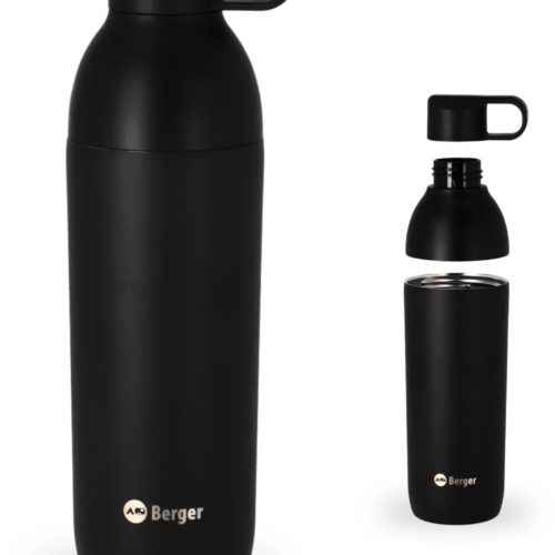 Berger Edelstahl Trinkflasche mit 2-in-1 Deckel 550 ml - schwarz matt - Isolierflaschen & Isobehälter