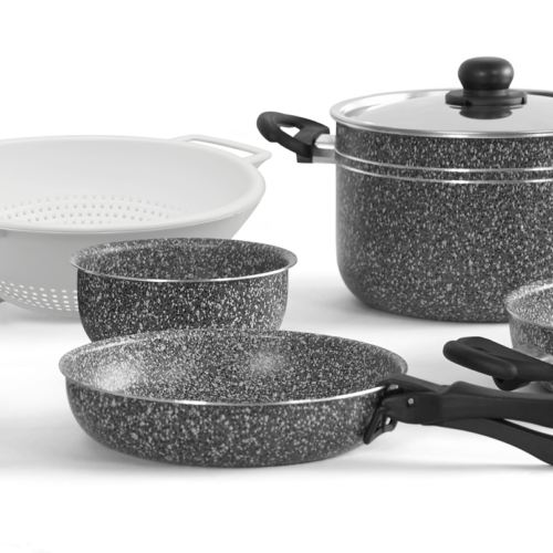 Berger Stone Rock Topfset in Granit-Optik mit Antihaftbeschichtung 10 tlg. - Kochgeschirr-Sets