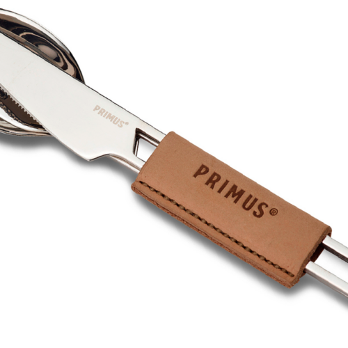 Primus CampFire Campingbesteck aus 18/8 Edelstahl 3 teilig inklusive Lederetui - Campingbesteck