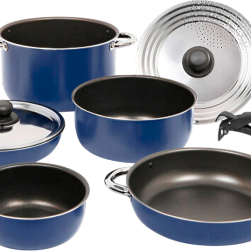Berger Alu Topf-Set mit Antihaftbeschichtung stapelbar 9 teilig blau - Kochgeschirr-Sets