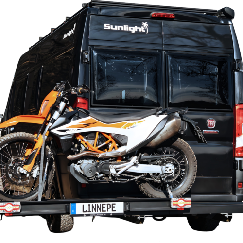 Linnepe SlidePort Lastenträger für Fiat Ducato ab 07/2006 für 1 Roller oder 1 Motorrad langer Black Edition Überhang 1380 mm - Heck-Fahrradträger