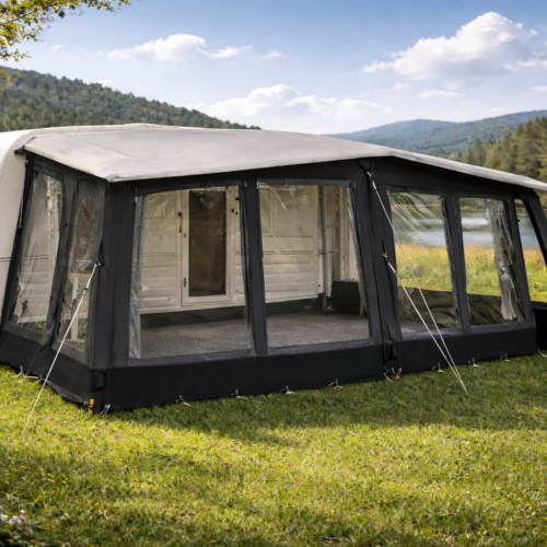 Dometic Residence Air Stay Gr. 17 aufblasbares Volleinzugs-Vorzelt mit dreiseitigem Wetterschutzvordach 6,70 x 2,55 x 2,75 m - Wohnwagenvorzelte