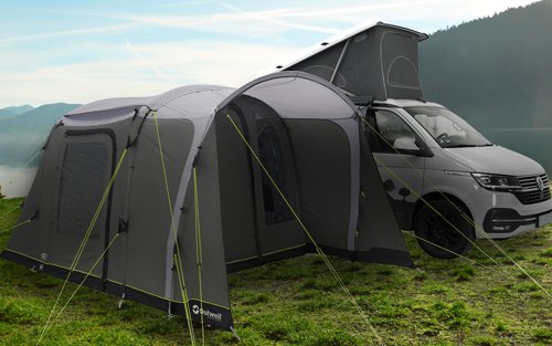 Outwell Talladega Air aufblasbares Busvorzelt parallel stehend mit großem Vorbau - Reisemobil- & Busvorzelte