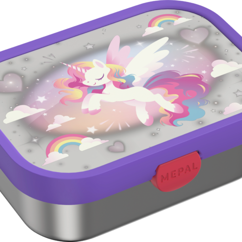 Mepal Campus Brotdose Edelstahl mit Bento-Einsatz und Gabel 750 ml Unicorn Glow - Lebensmittelbehälter / Vorratsdosen
