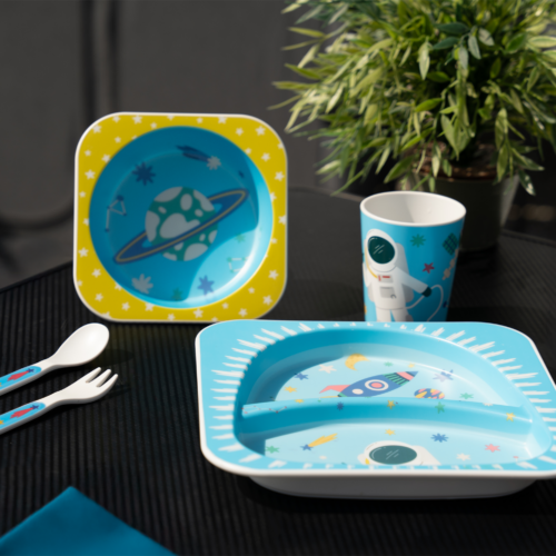 Berger RPET Nino Kindergeschirr-Set blau 5-tlg. für 1 Kind - Kunststoff und Melamin Geschirr-Sets
