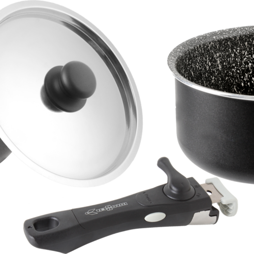 Brunner Pirate Pot Topfset 5-teilig Stone Rock Antihaftbeschichtung und abnehmbarer Griff - Camping-Töpfe