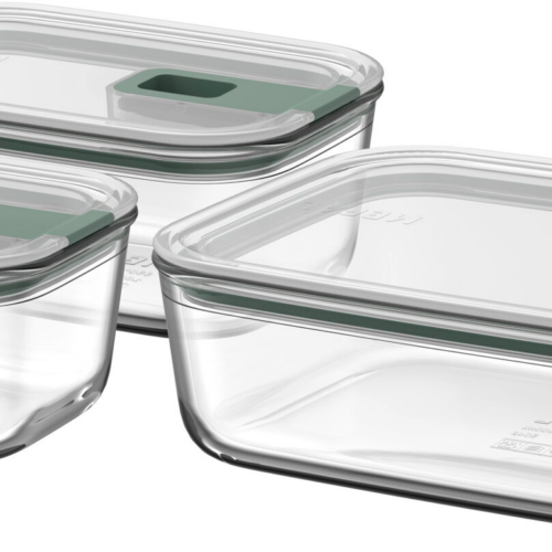 Mepal EasyClip Glas Frischhaltedosen Set 3-teilig 2 x 700 ml & 1 x 1500 m - Lebensmittelbehälter / Vorratsdosen