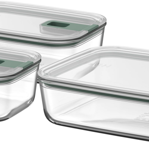 Mepal EasyClip Glas Frischhaltedosen Set 3-teilig 2 x 1000 ml & 1 x 2250 ml - Lebensmittelbehälter / Vorratsdosen