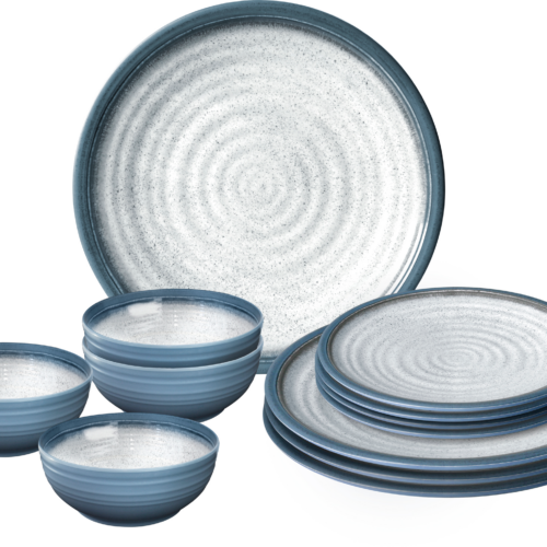 Brunner Midday Tuscany Geschirrset Melamin Mineral 12-teilig Porzellan-Touch Antirutsch BPA-frei - Kunststoff und Melamin Geschirr-Sets