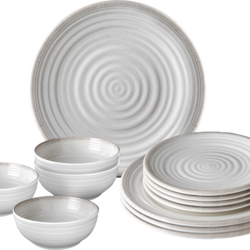 Brunner Midday Savana Geschirrset Melamin Mineral 12-teilig Porzellan-Touch Antirutsch BPA-frei - Kunststoff und Melamin Geschirr-Sets
