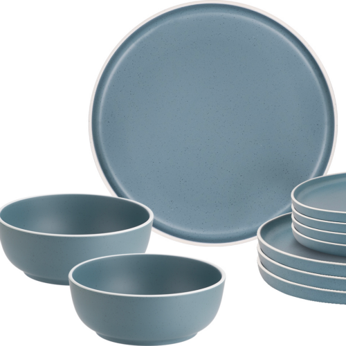 Brunner Midday Dolomit blue Geschirrset Melamin Mineral 12-teilig Porzellan-Touch Antirutsch BPA-frei - Kunststoff und Melamin Geschirr-Sets