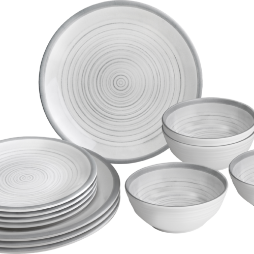 Brunner Midday Bellagio Geschirrset Melamin Mineral 12-teilig Porzellan-Touch Antirutsch BPA-frei - Kunststoff und Melamin Geschirr-Sets