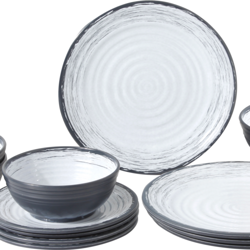 Brunner Midday Granada Geschirrset Melamin Mineral 12-teilig Porzellan-Touch Antirutsch BPA-frei - Kunststoff und Melamin Geschirr-Sets