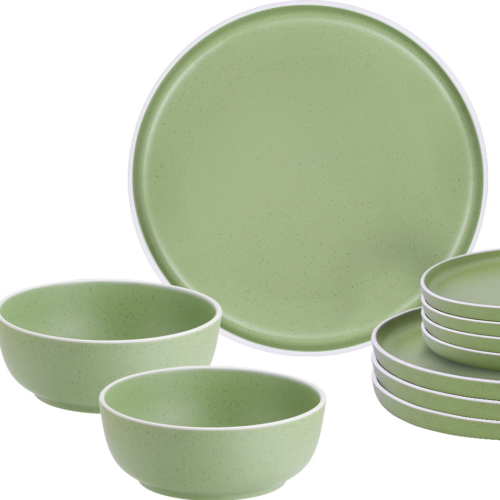 Brunner Midday Dolomit green Geschirrset Melamin Mineral 12-teilig Porzellan-Touch Antirutsch BPA-frei - Kunststoff und Melamin Geschirr-Sets