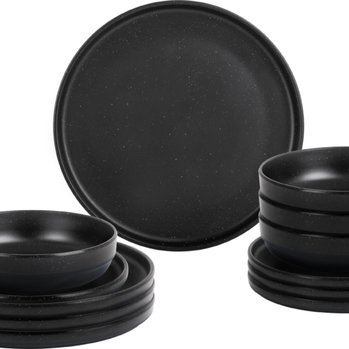 Brunner Midday Odette double black Geschirrset Melamin Mineral 12-teilig Porzellan-Touch Antirutsch BPA-frei - Kunststoff und Melamin Geschirr-Sets
