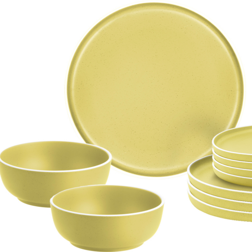 Brunner Midday Dolomit yellow Geschirrset Melamin Mineral 12-teilig Porzellan-Touch Antirutsch BPA-frei - Kunststoff und Melamin Geschirr-Sets