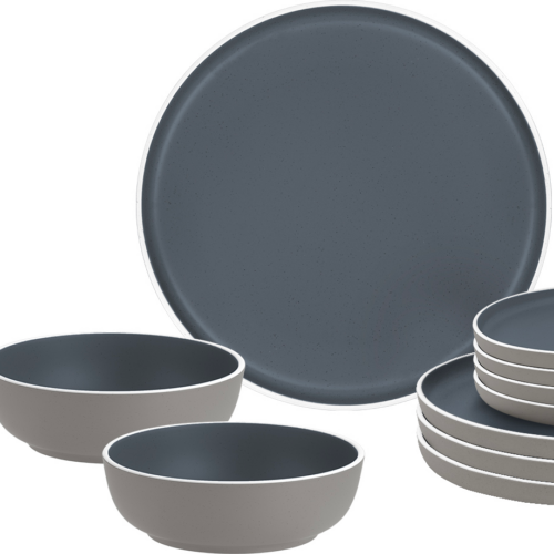 Brunner Midday Trilogy Dark Geschirrset Melamin Mineral 12-teilig Porzellan-Touch Antirutsch BPA-frei - Kunststoff und Melamin Geschirr-Sets