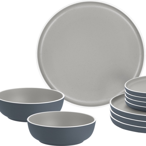 Brunner Midday Trilogy Grey Geschirrset Melamin Mineral 12-teilig Porzellan-Touch Antirutsch BPA-frei - Kunststoff und Melamin Geschirr-Sets