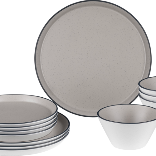 Brunner Midday Iconic Compack Geschirrset extra flach stapelbar Porzellan-Touch Antirutsch 12-teilig - Kunststoff und Melamin Geschirr-Sets
