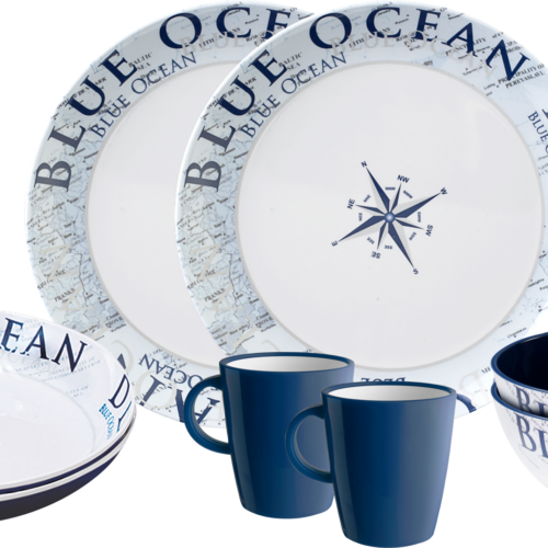 Brunner Tête-à-tête Blue Ocean Melamin Geschirrset Antirutsch, BPA-frei und bruchunempfindlich 8-teilig - Kunststoff und Melamin Geschirr-Sets