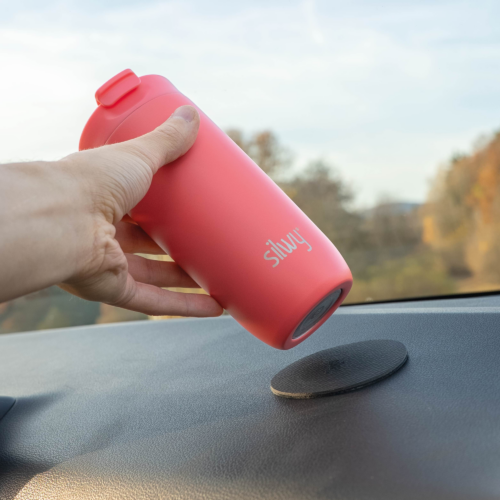 Silwy Magnet Isolierbecher aus Edelstahl mit Metall-Nano-Gel-Pad 475 ml melon - Isolierbecher