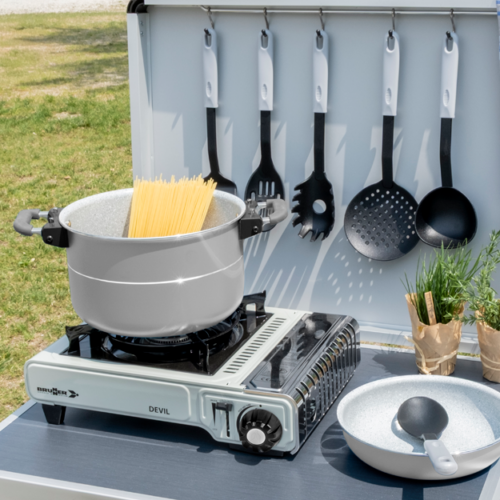 Brunner Fusion Topfset 8-teilig stapelbar Vacublock System und Magnetgriffe - Camping-Töpfe