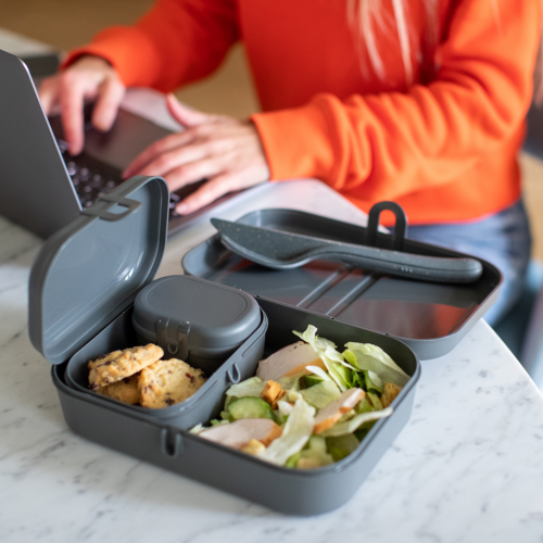 Koziol Pascal Ready Lunchbox Set mit Besteck 4 teilig nature ash grey - Lebensmittelbehälter / Vorratsdosen