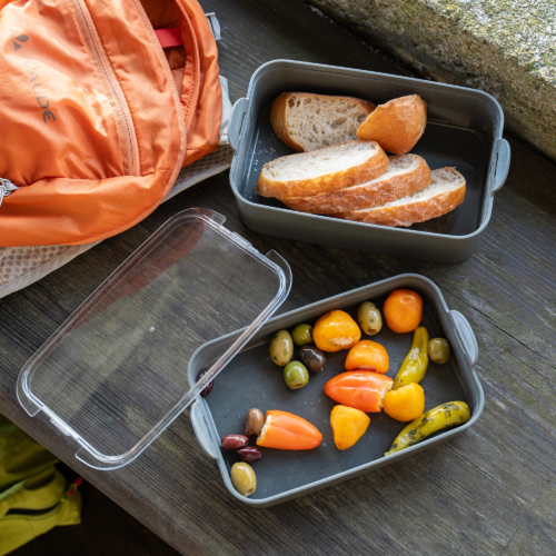 Koziol Stakk Bentobox 2 Lunchboxset 3 teilig mit 2 Boxen / 1 Deckel 2 Liter nature ash grey/crystal clear - Lebensmittelbehälter / Vorratsdosen